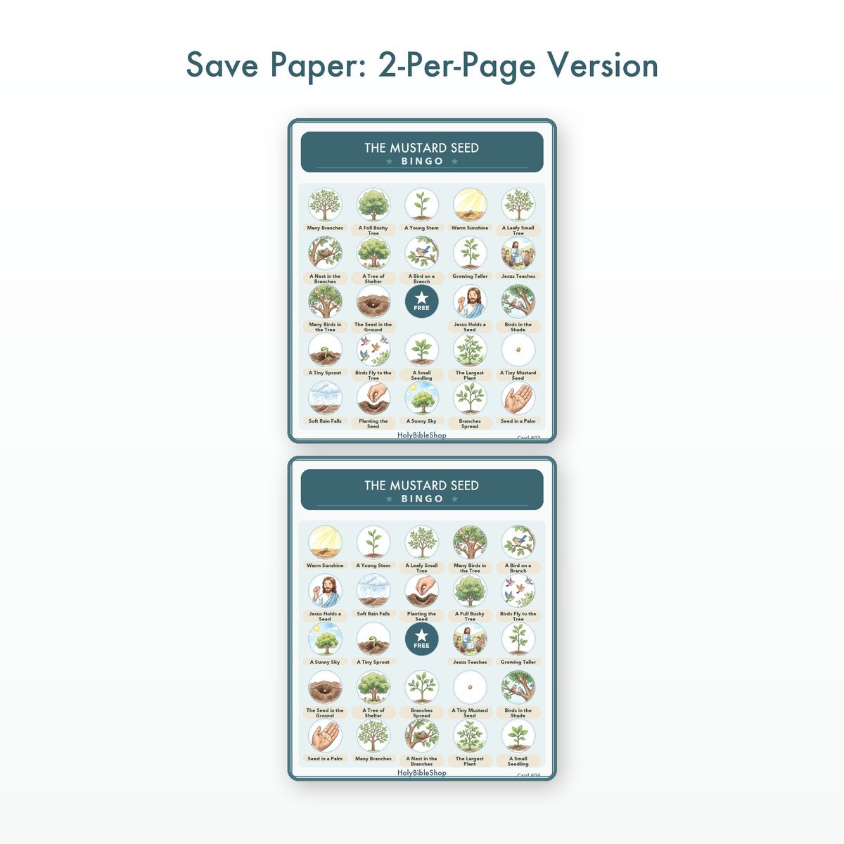 The Mustard Seed Bingo | Printable Bible Bingo Game for Kids | 60 Cards Sunday School VBS Christian Watercolor PDF — image 6
