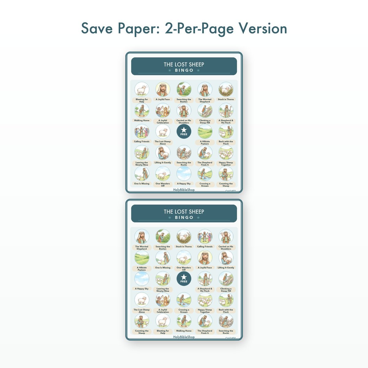 The Lost Sheep Bingo | Printable Bible Bingo Game for Kids | 60 Cards Sunday School VBS Christian Watercolor PDF — image 6
