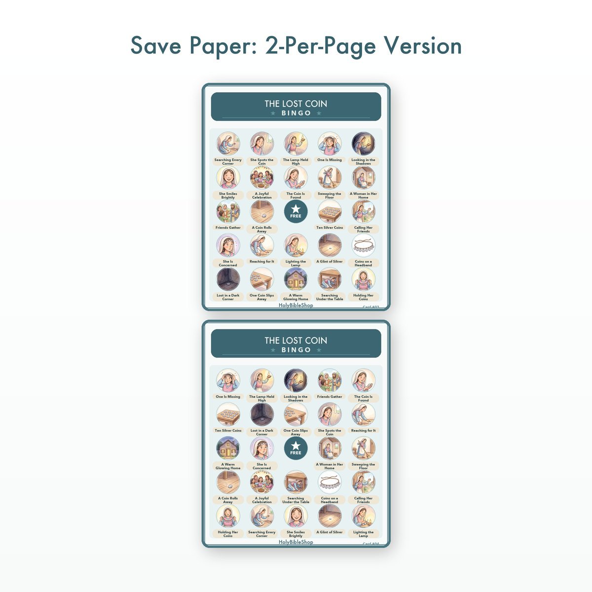 The Lost Coin Bingo | Printable Bible Bingo Game for Kids | 60 Cards Sunday School VBS Christian Watercolor PDF — image 6
