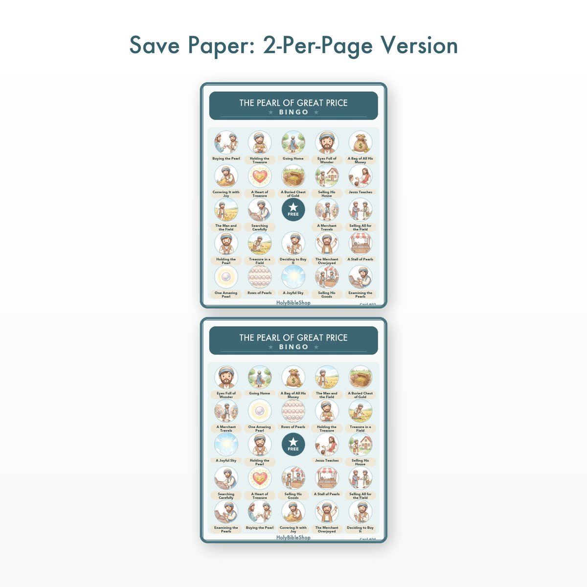 The Pearl of Great Price Bingo | Printable Bible Bingo Game for Kids | 60 Cards Sunday School VBS Christian Watercolor PDF — image 6