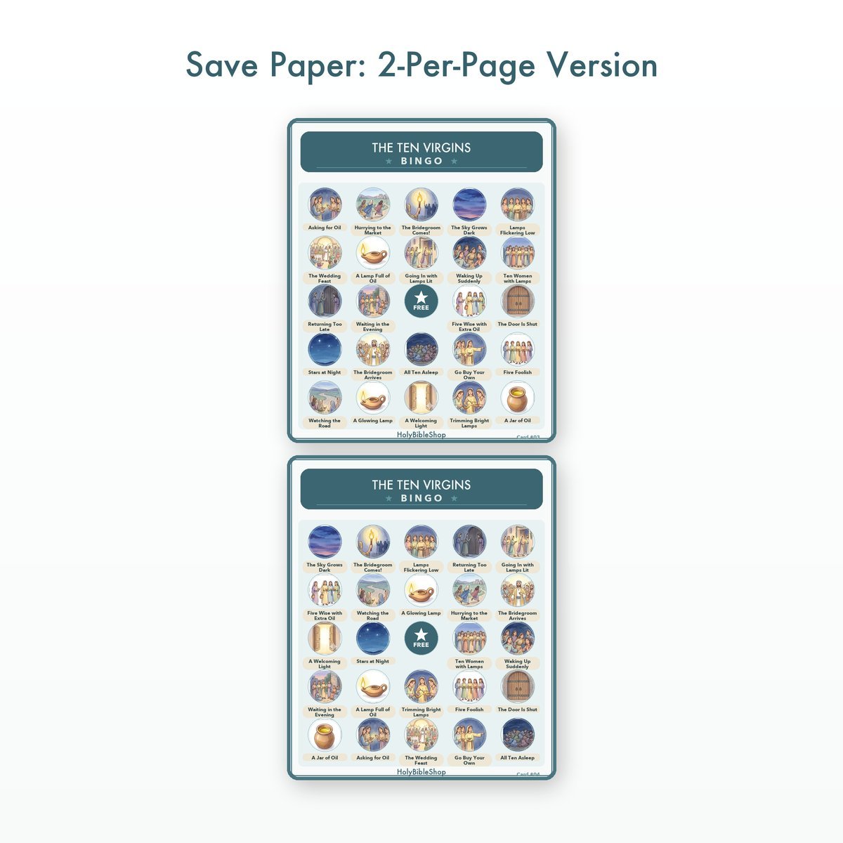 The Ten Virgins Bingo | Printable Bible Bingo Game for Kids | 60 Cards Sunday School VBS Christian Watercolor PDF — image 6