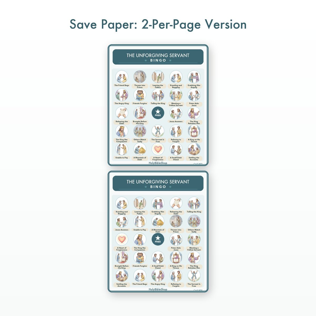 The Unforgiving Servant Bingo | Bible Bingo Game for Kids | 60 Cards Sunday School VBS Christian Watercolor PDF — image 6