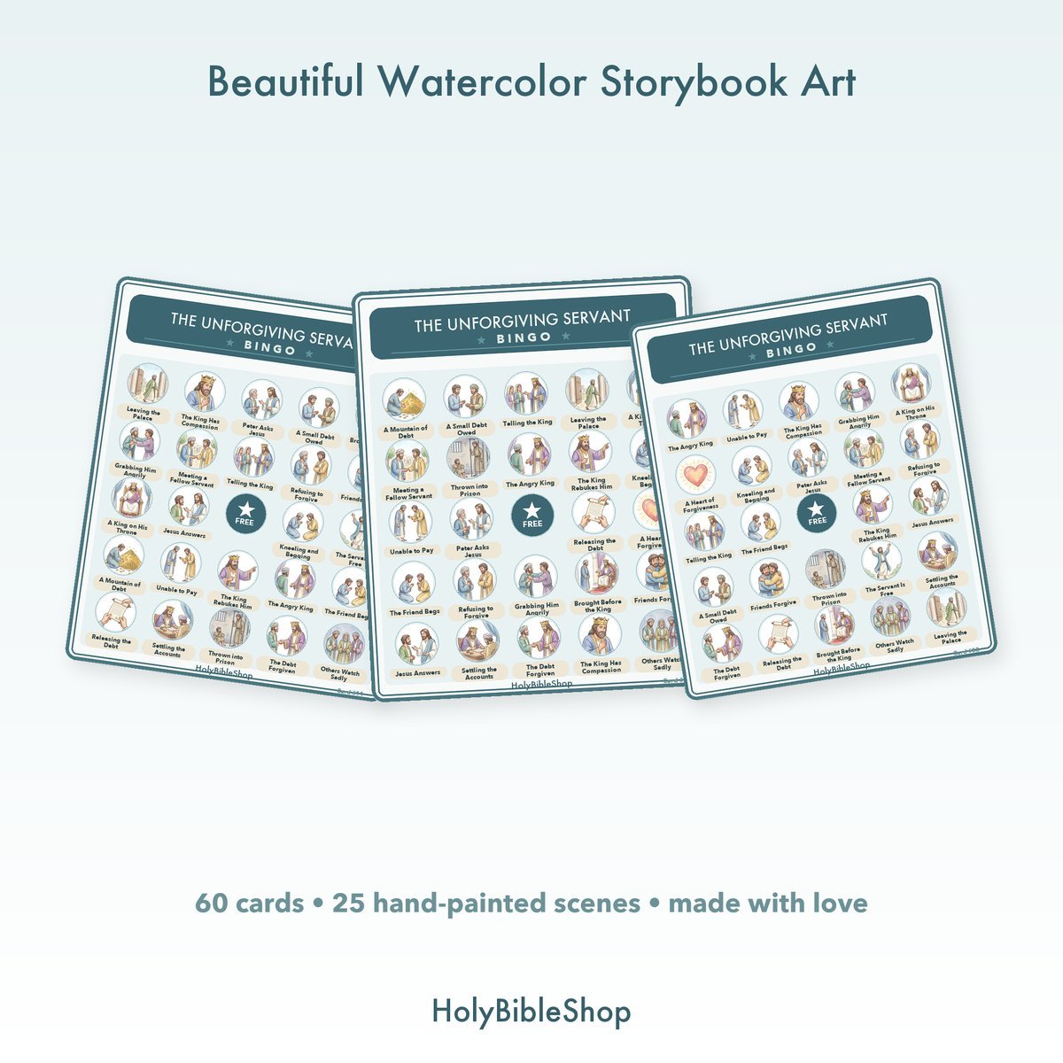 The Unforgiving Servant Bingo | Bible Bingo Game for Kids | 60 Cards Sunday School VBS Christian Watercolor PDF — image 7