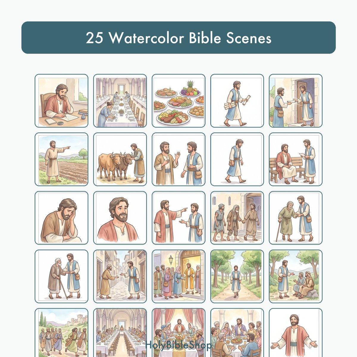 The Great Banquet Bingo | Bible Bingo Game for Kids | 60 Cards Sunday School VBS Christian Watercolor PDF — image 3