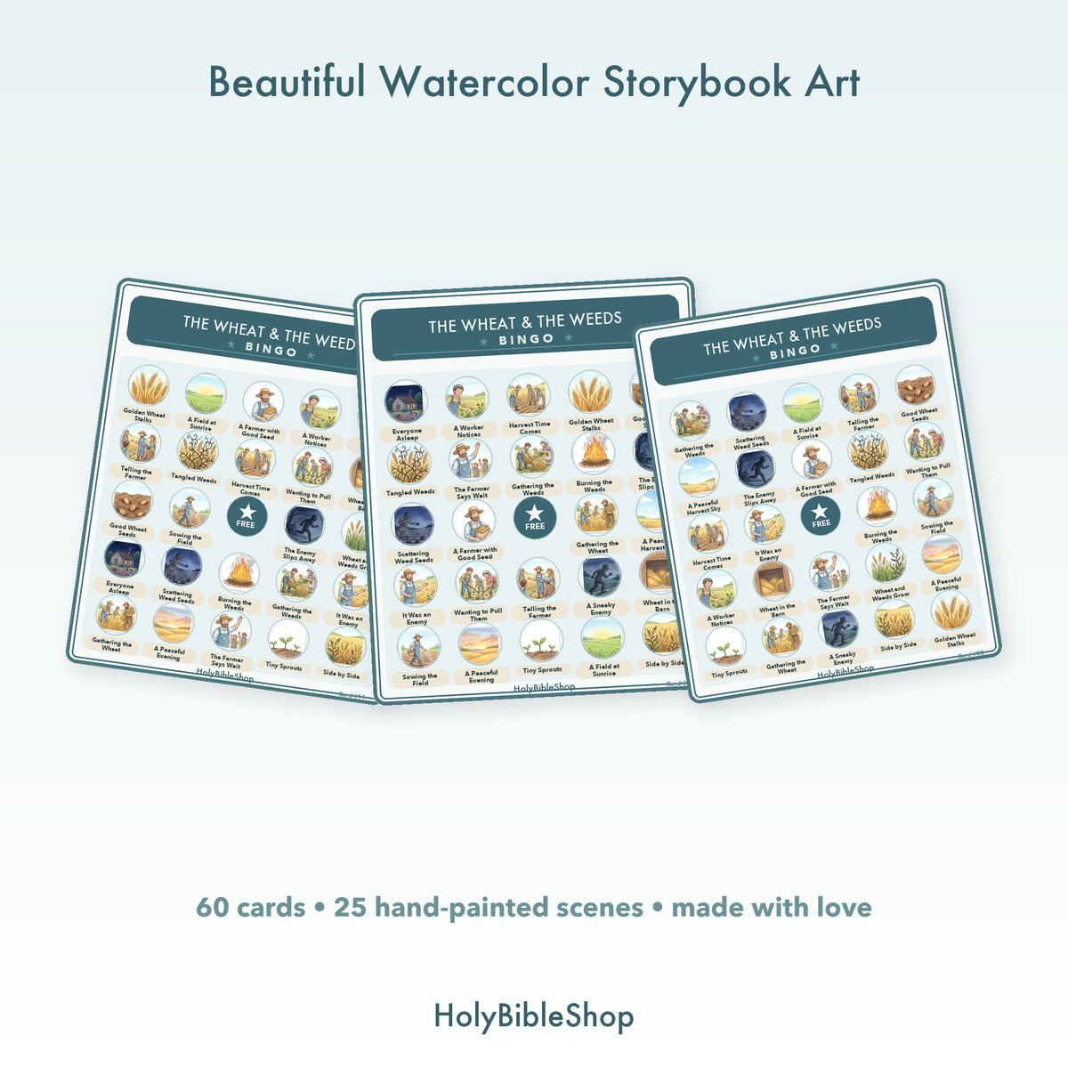 The Wheat and the Weeds Bingo | Bible Bingo Game for Kids | 60 Cards Sunday School VBS Christian Watercolor PDF — image 7
