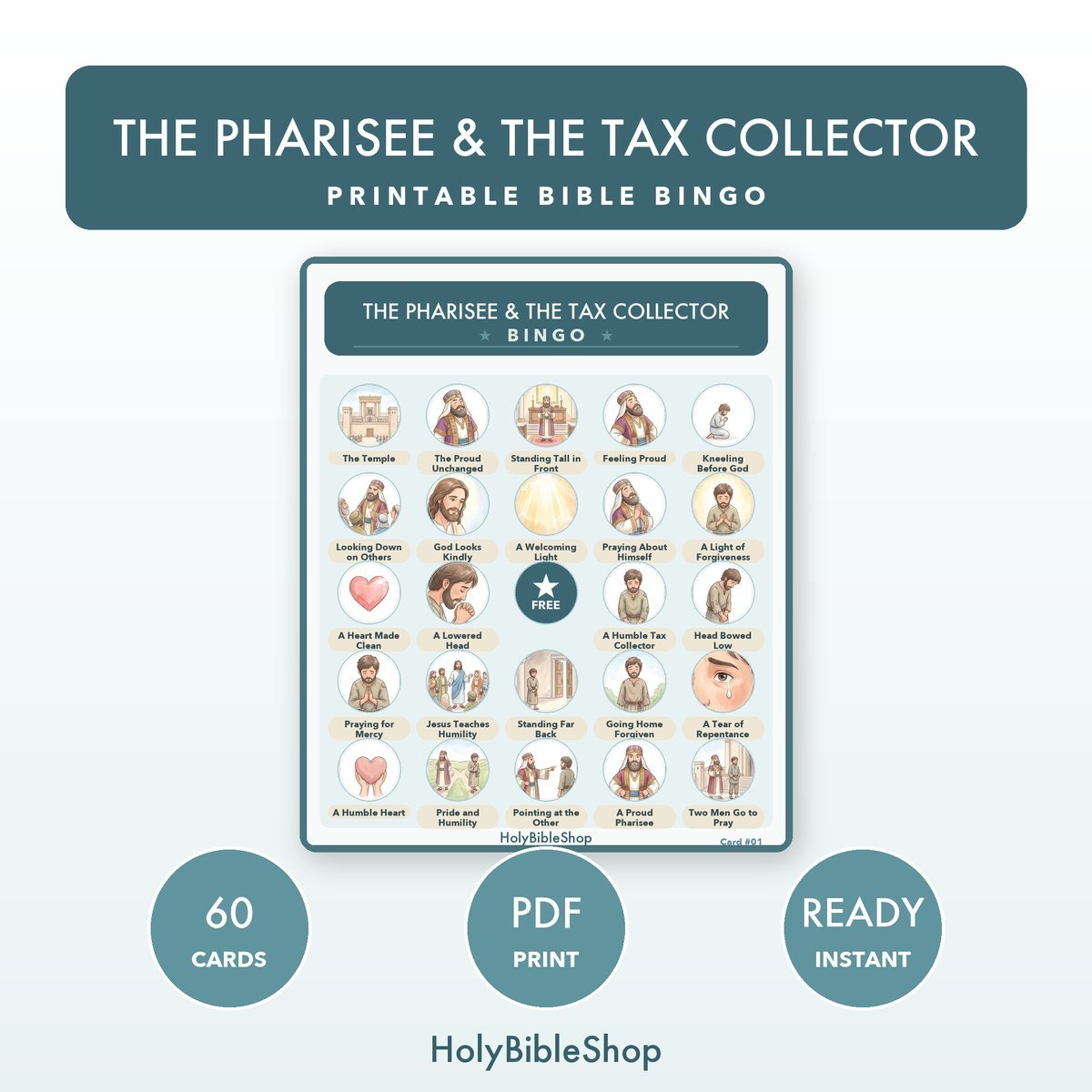 The Pharisee and the Tax Collector Bingo | Bible Bingo Game | 60 Cards Sunday School VBS Christian PDF