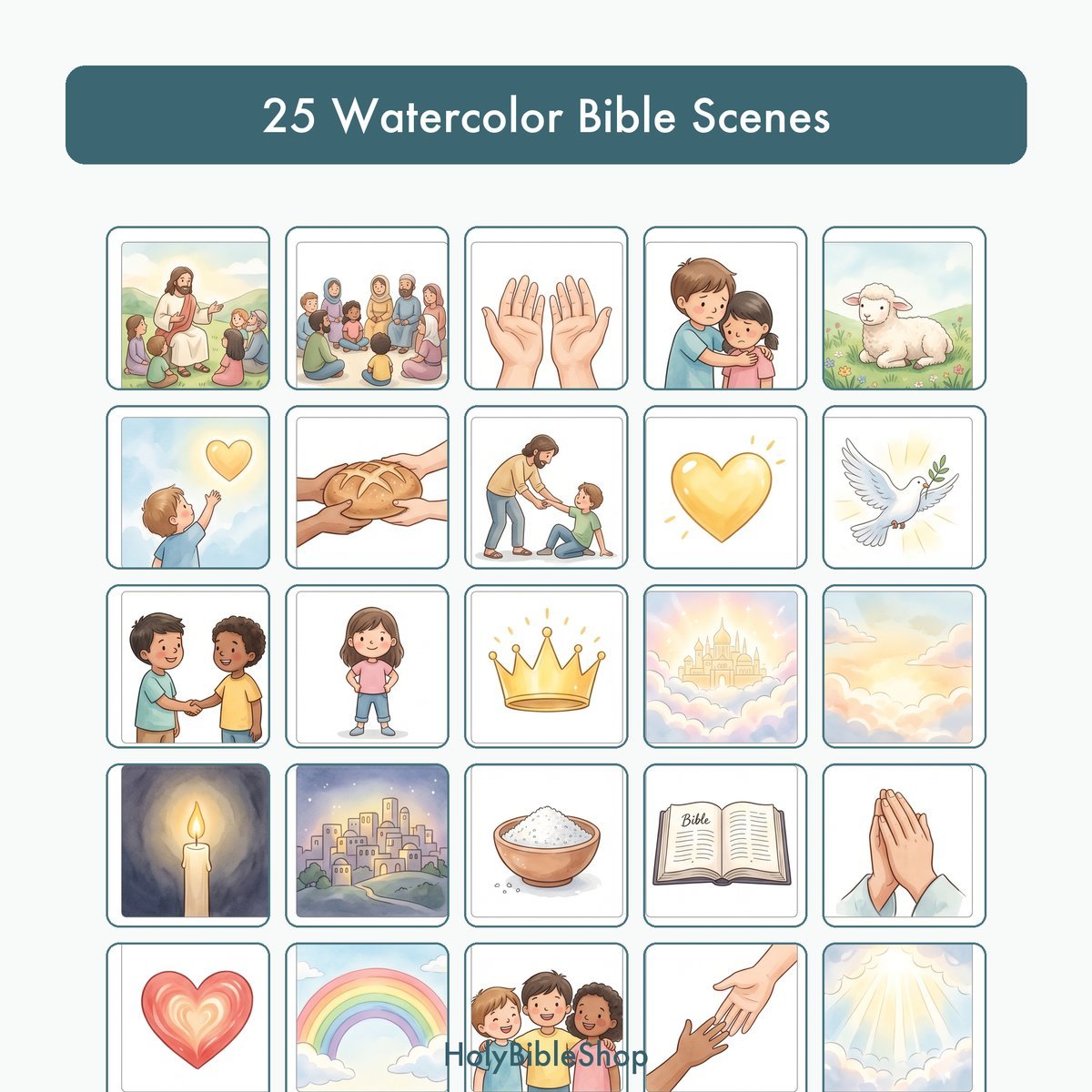 The Beatitudes Bingo | Printable Bible Bingo Game for Kids | 60 Cards Sunday School VBS Christian Watercolor PDF — image 3