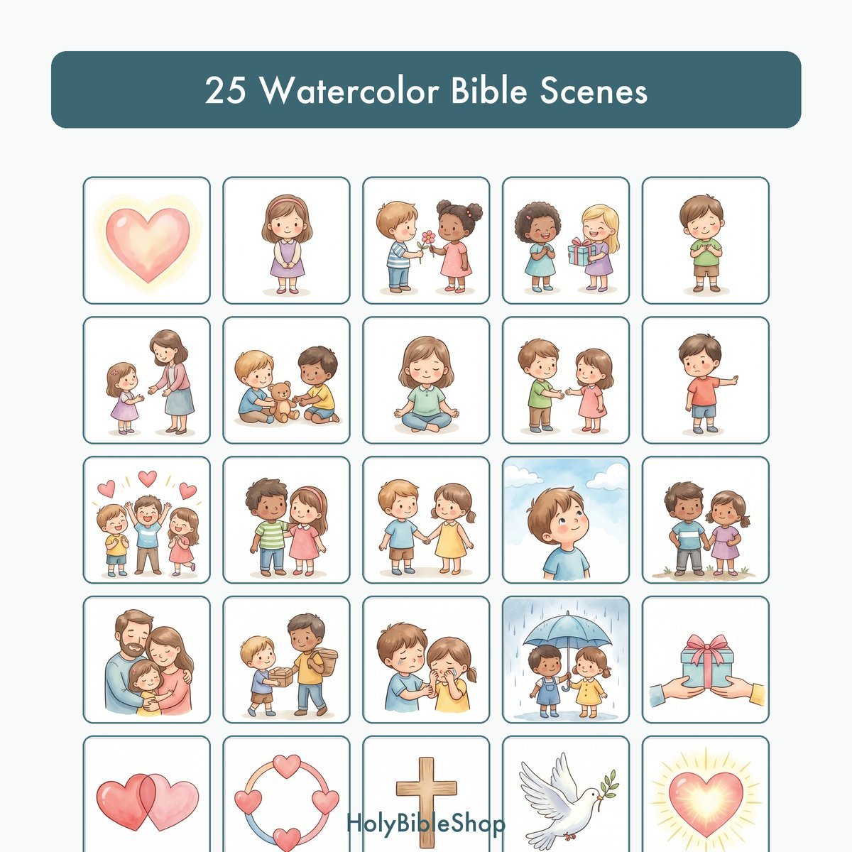 The Love Chapter Bingo | Printable Bible Bingo Game for Kids | 60 Cards Sunday School VBS Christian Watercolor PDF — image 3