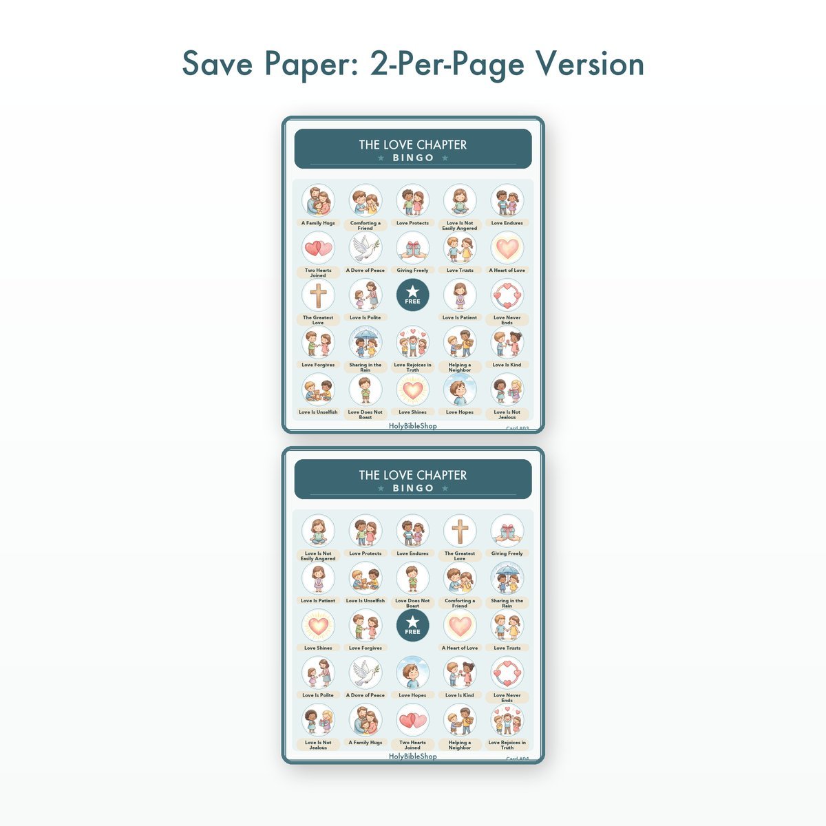 The Love Chapter Bingo | Printable Bible Bingo Game for Kids | 60 Cards Sunday School VBS Christian Watercolor PDF — image 6