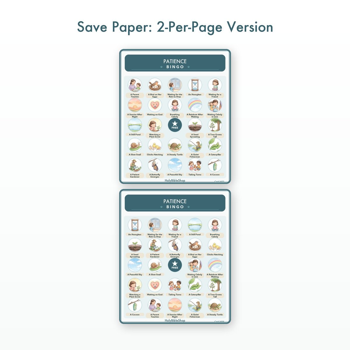 Patience Bingo | Printable Bible Bingo Game for Kids | 60 Cards Sunday School VBS Christian Watercolor PDF — image 6