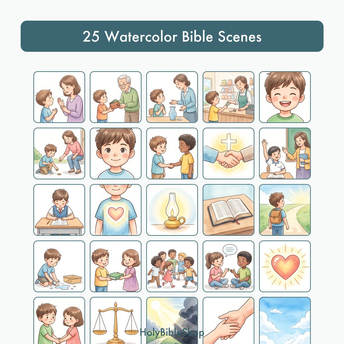 Honesty & Truth Bingo | Printable Bible Bingo Game for Kids | 60 Cards Sunday School VBS Christian Watercolor PDF — image 3