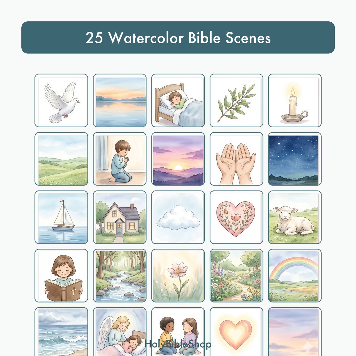 The Peace Of God Bingo | Printable Bible Bingo Game for Kids | 60 Cards Sunday School VBS Christian Watercolor PDF — image 3