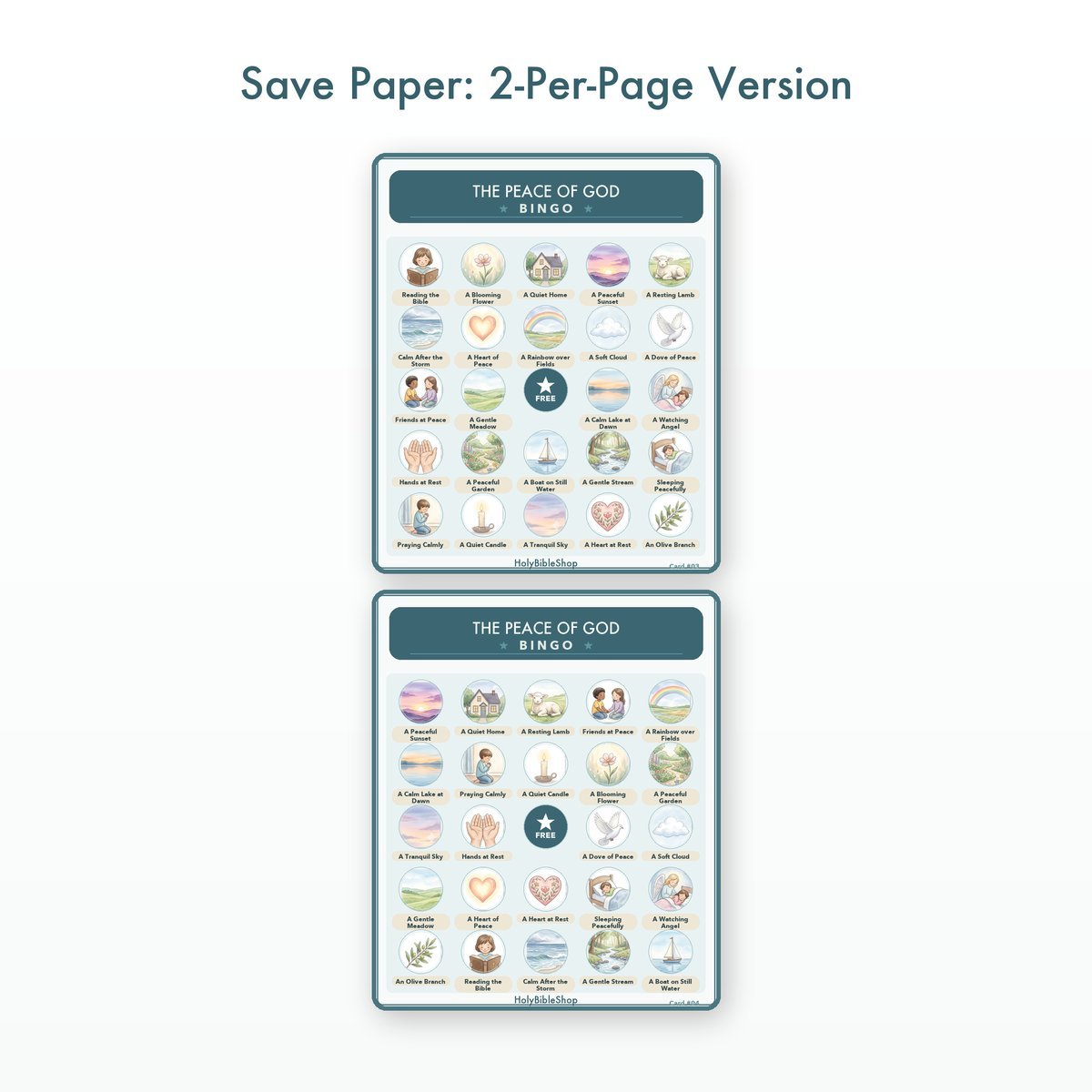 The Peace Of God Bingo | Printable Bible Bingo Game for Kids | 60 Cards Sunday School VBS Christian Watercolor PDF — image 6