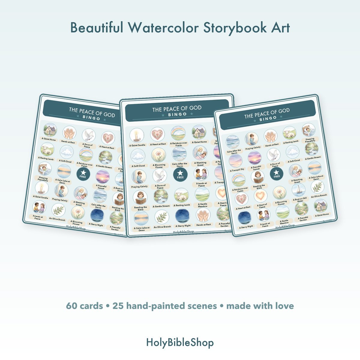 The Peace Of God Bingo | Printable Bible Bingo Game for Kids | 60 Cards Sunday School VBS Christian Watercolor PDF — image 7