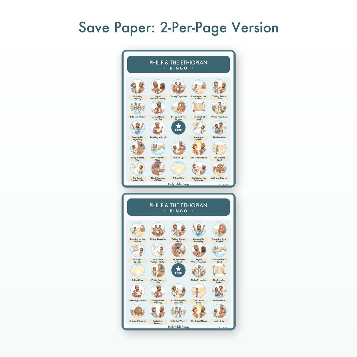 Philip & The Ethiopian Bingo | Printable Bible Bingo Game for Kids | 60 Cards Sunday School VBS Christian Watercolor PDF — image 6