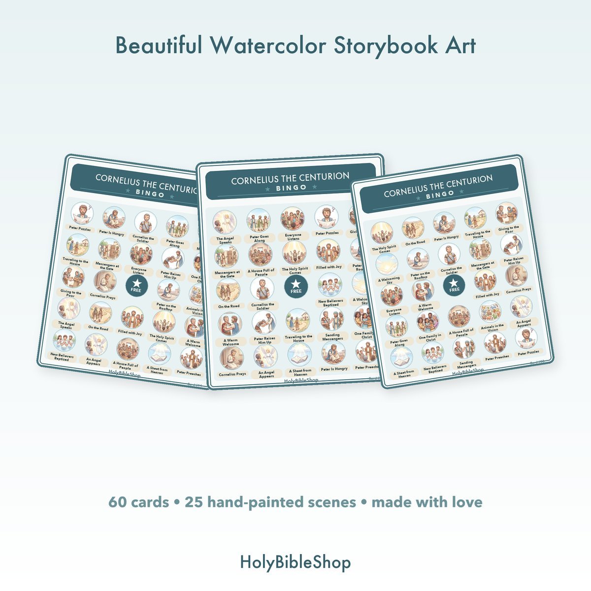 Cornelius The Centurion Bingo | Printable Bible Bingo Game for Kids | 60 Cards Sunday School VBS Christian Watercolor PDF — image 7