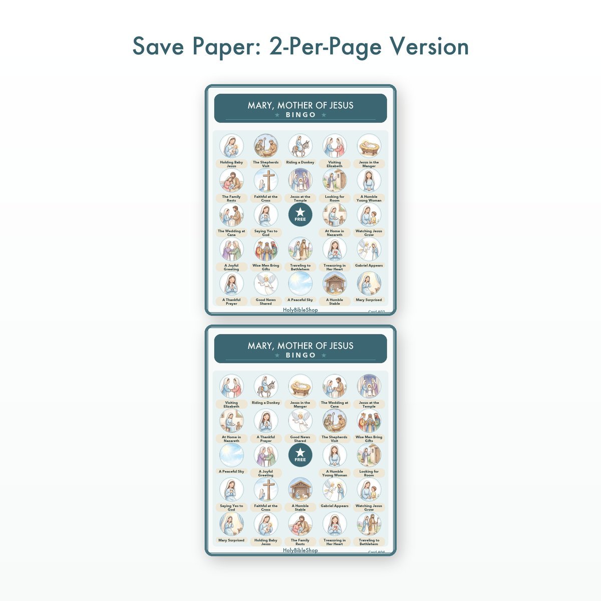 Mary, Mother Of Jesus Bingo | Printable Bible Bingo Game for Kids | 60 Cards Sunday School VBS Christian Watercolor PDF — image 6