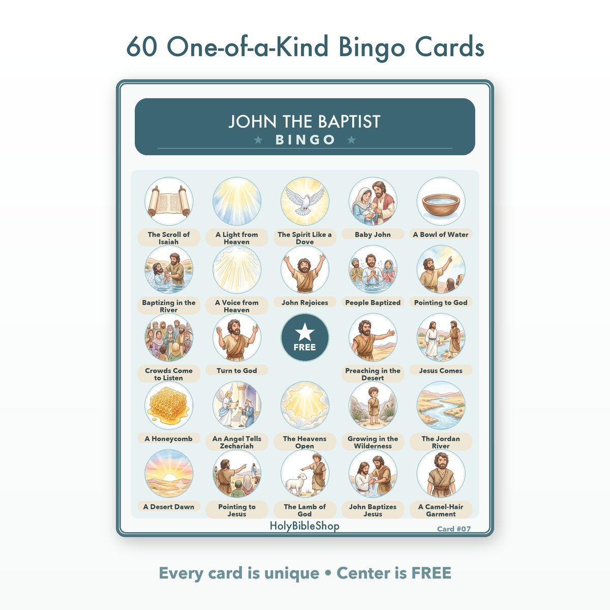 John The Baptist Bingo | Printable Bible Bingo Game for Kids | 60 Cards Sunday School VBS Christian Watercolor PDF — image 2