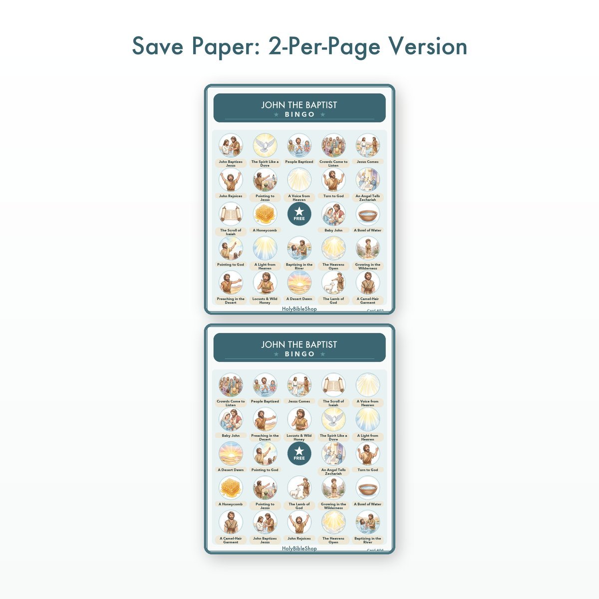 John The Baptist Bingo | Printable Bible Bingo Game for Kids | 60 Cards Sunday School VBS Christian Watercolor PDF — image 6
