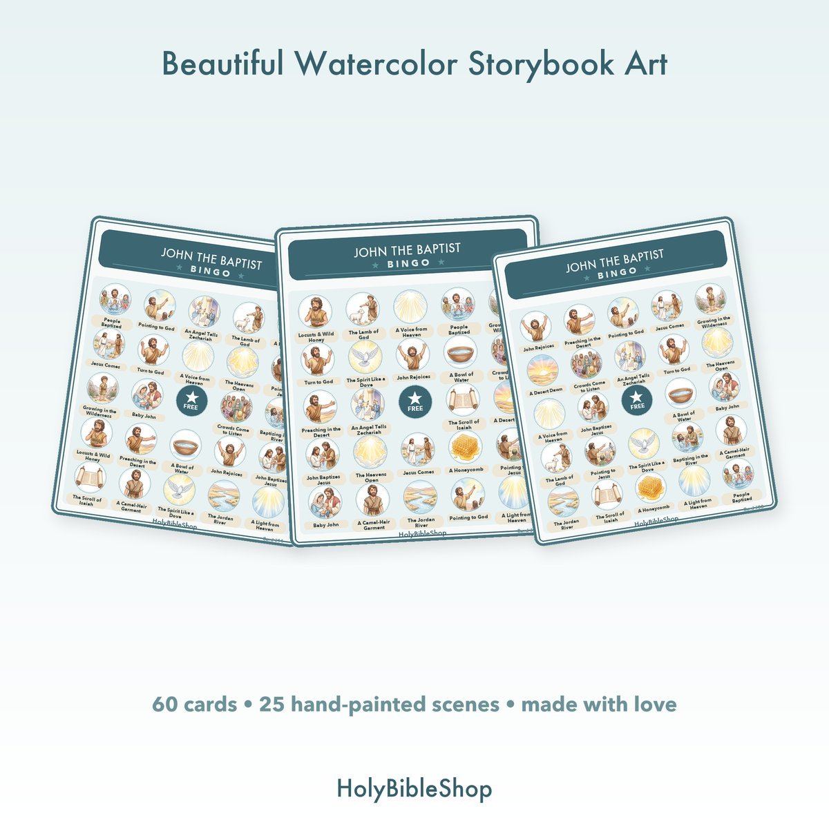 John The Baptist Bingo | Printable Bible Bingo Game for Kids | 60 Cards Sunday School VBS Christian Watercolor PDF — image 7
