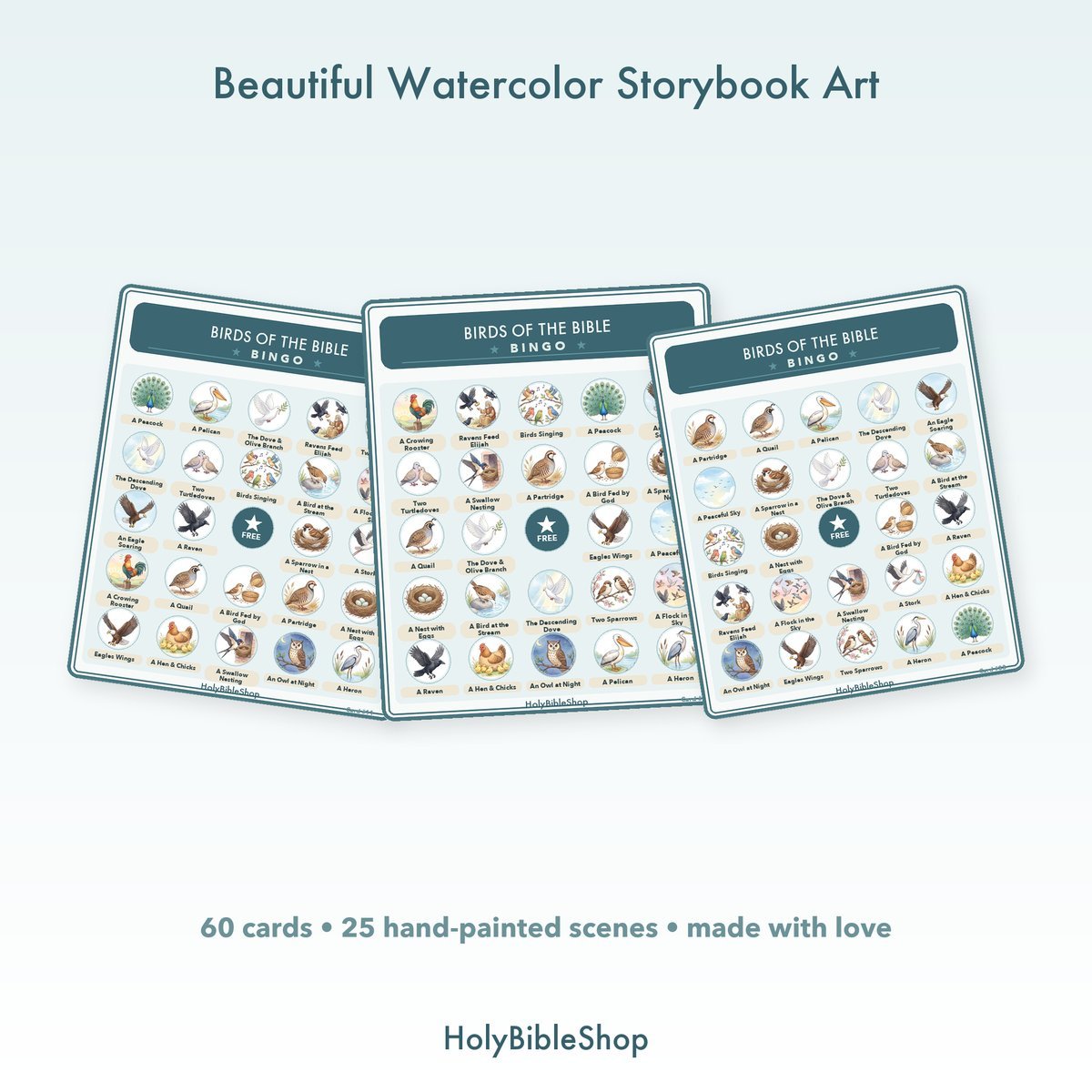 Birds Of The Bible Bingo | Printable Bible Bingo Game for Kids | 60 Cards Sunday School VBS Christian Watercolor PDF — image 7