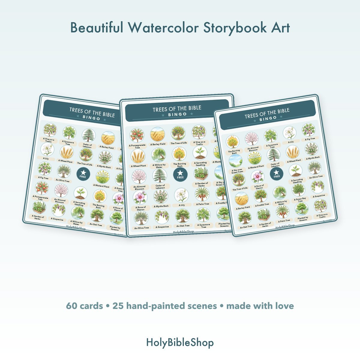 Trees Of The Bible Bingo | Printable Bible Bingo Game for Kids | 60 Cards Sunday School VBS Christian Watercolor PDF — image 7