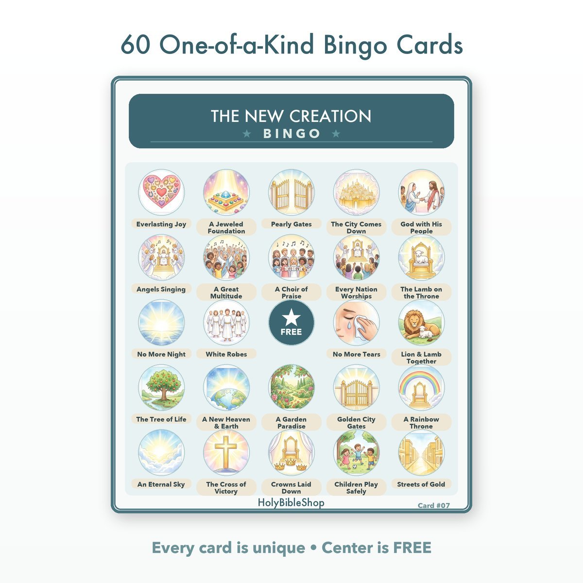 The New Creation Bingo | Printable Bible Bingo Game for Kids | 60 Cards Sunday School VBS Christian Watercolor PDF — image 2