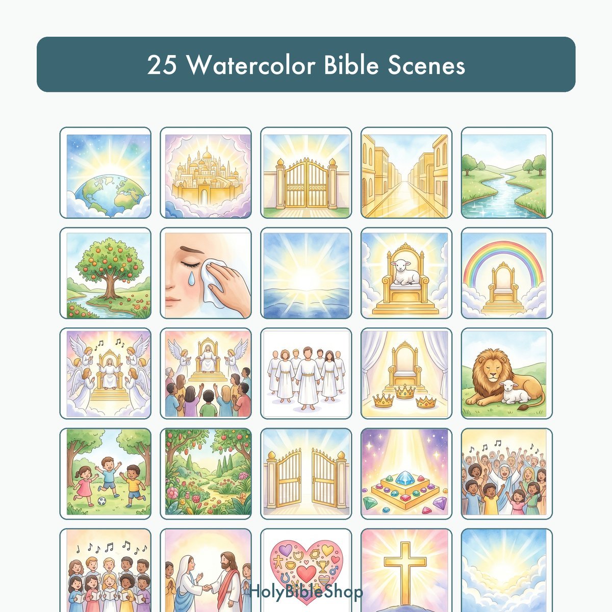 The New Creation Bingo | Printable Bible Bingo Game for Kids | 60 Cards Sunday School VBS Christian Watercolor PDF — image 3