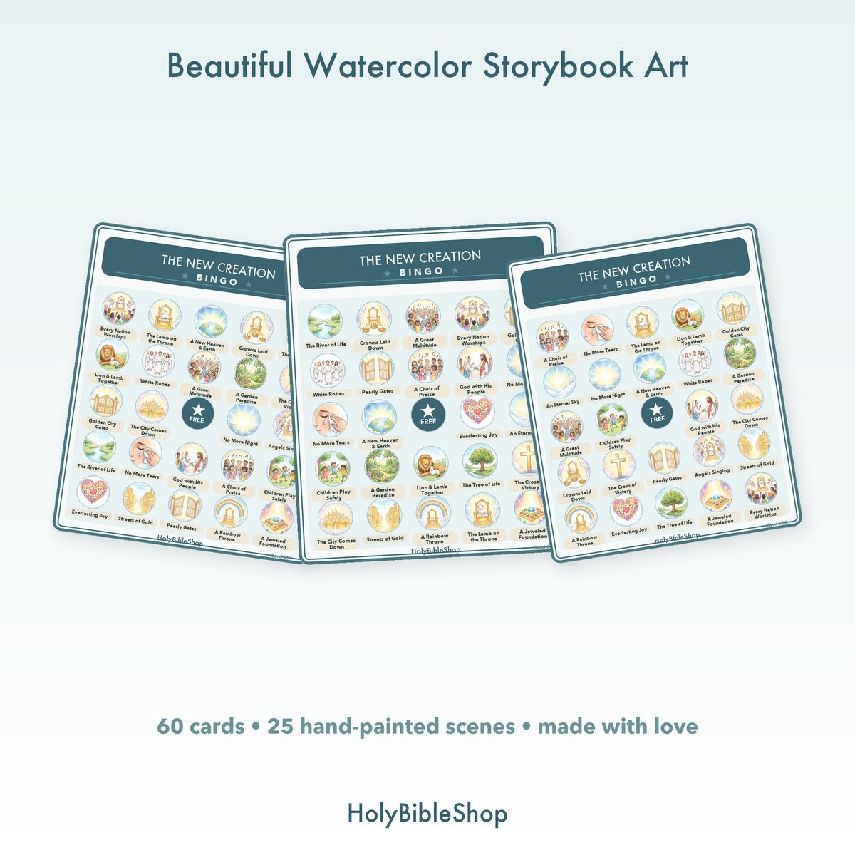 The New Creation Bingo | Printable Bible Bingo Game for Kids | 60 Cards Sunday School VBS Christian Watercolor PDF — image 7