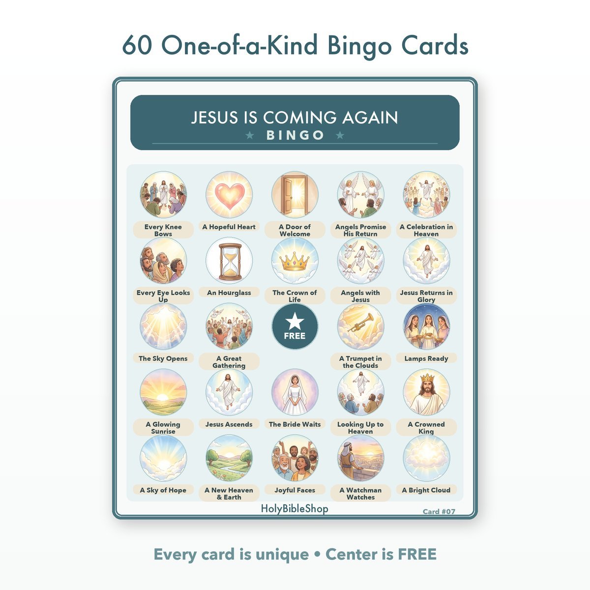 Jesus Is Coming Again Bingo | Printable Bible Bingo Game for Kids | 60 Cards Sunday School VBS Christian Watercolor PDF — image 2