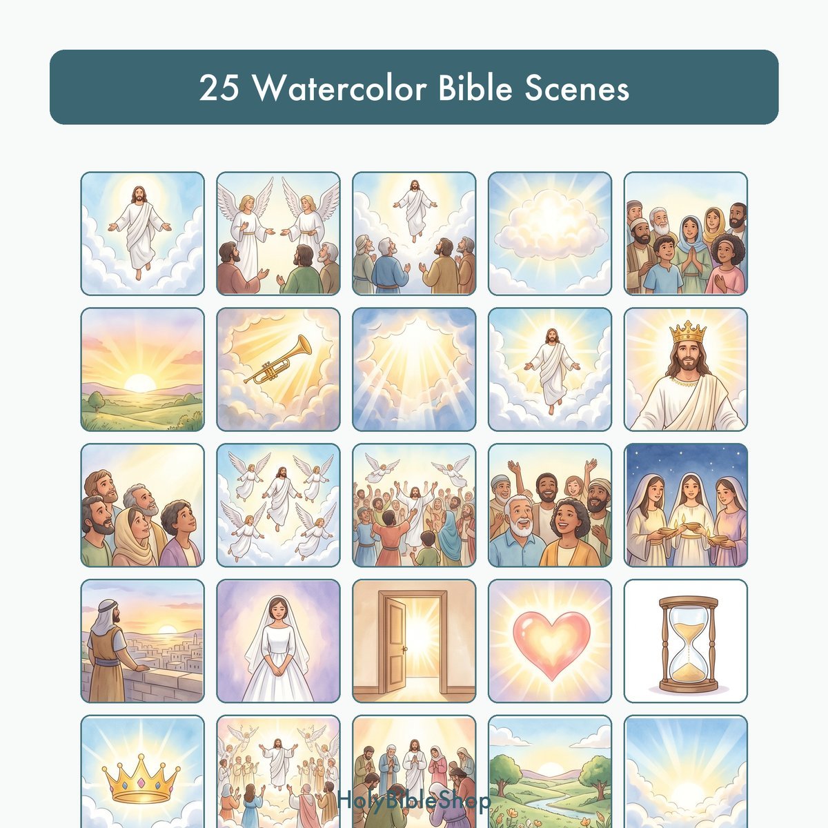 Jesus Is Coming Again Bingo | Printable Bible Bingo Game for Kids | 60 Cards Sunday School VBS Christian Watercolor PDF — image 3