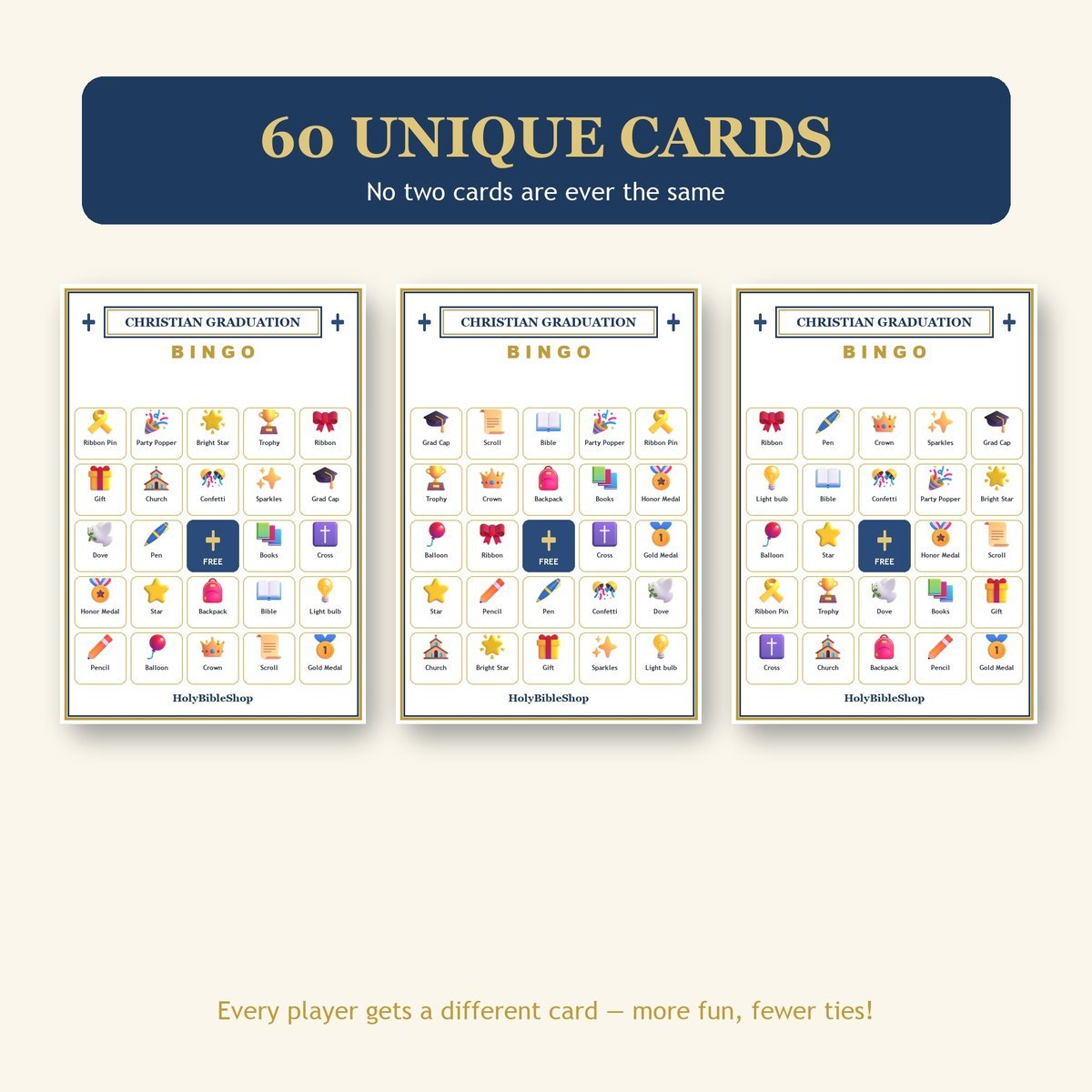 Christian Graduation Bingo, 60 Printable Bingo Cards, Graduation Bingo, Grad Party Game, Christian Graduation Game, Instant Download — image 4