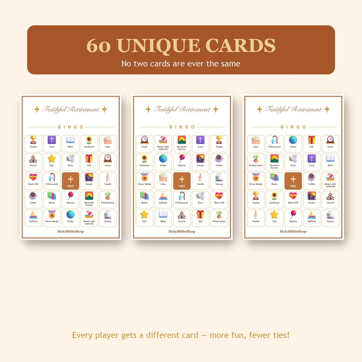 Faithful Retirement Bingo, 60 Printable Bingo Cards, Retirement Bingo, Retirement Party, Christian Retirement Game, Instant Download — image 4