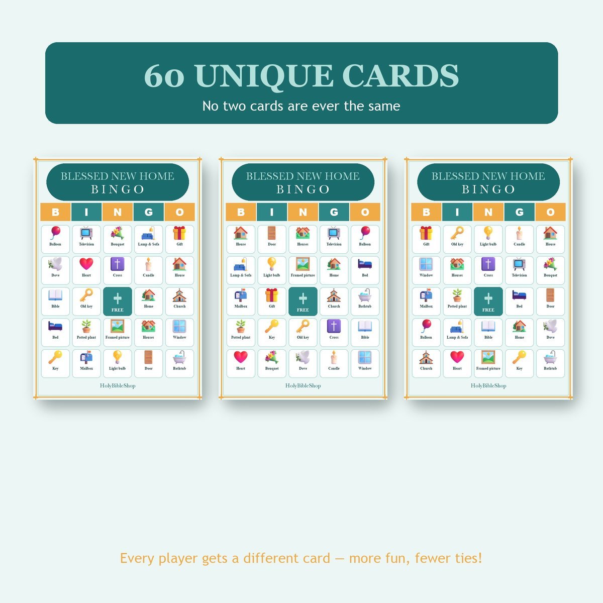 Blessed New Home Bingo, 60 Printable Bingo Cards, Christian Home Game, Sunday School & Church Activity, Instant Download — image 4