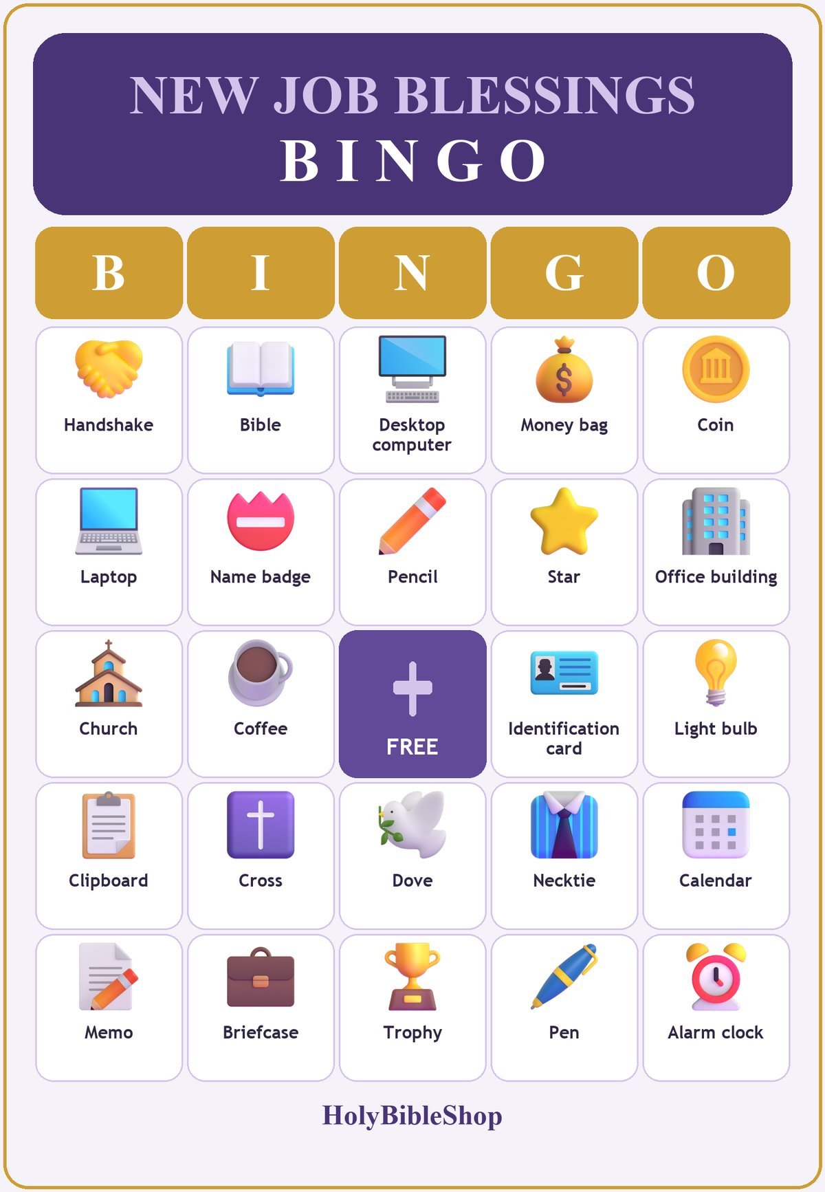 New Job Blessings Bingo, 60 Printable Bingo Cards, Christian Job Game, Sunday School & Church Activity, Instant Download