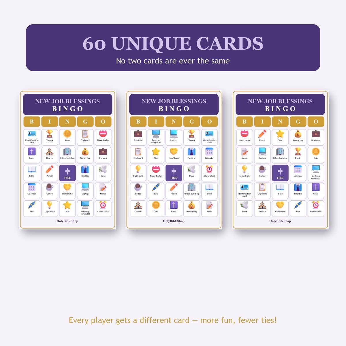 New Job Blessings Bingo, 60 Printable Bingo Cards, Christian Job Game, Sunday School & Church Activity, Instant Download — image 4