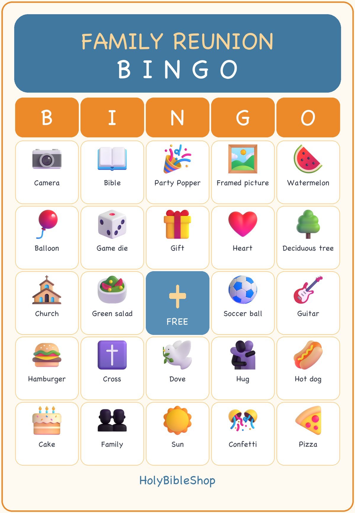 Family Reunion Blessings Bingo, 60 Printable Bingo Cards, Christian Family Reunion Game, Sunday School & Church Activity, Instant Download