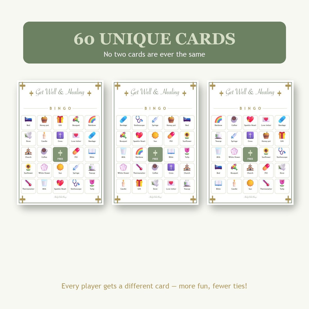 Get Well and Healing Prayers Bingo, 60 Printable Bingo Cards, Christian Get Well Healing Game, Sunday School & Church Activity — image 4