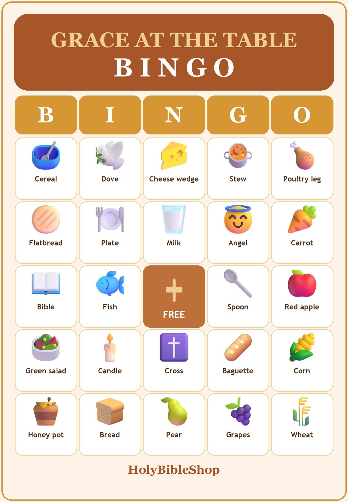 Grace at the Table Bingo, 60 Printable Bingo Cards, Christian Grace at Table Game, Sunday School & Church Activity, Instant Download