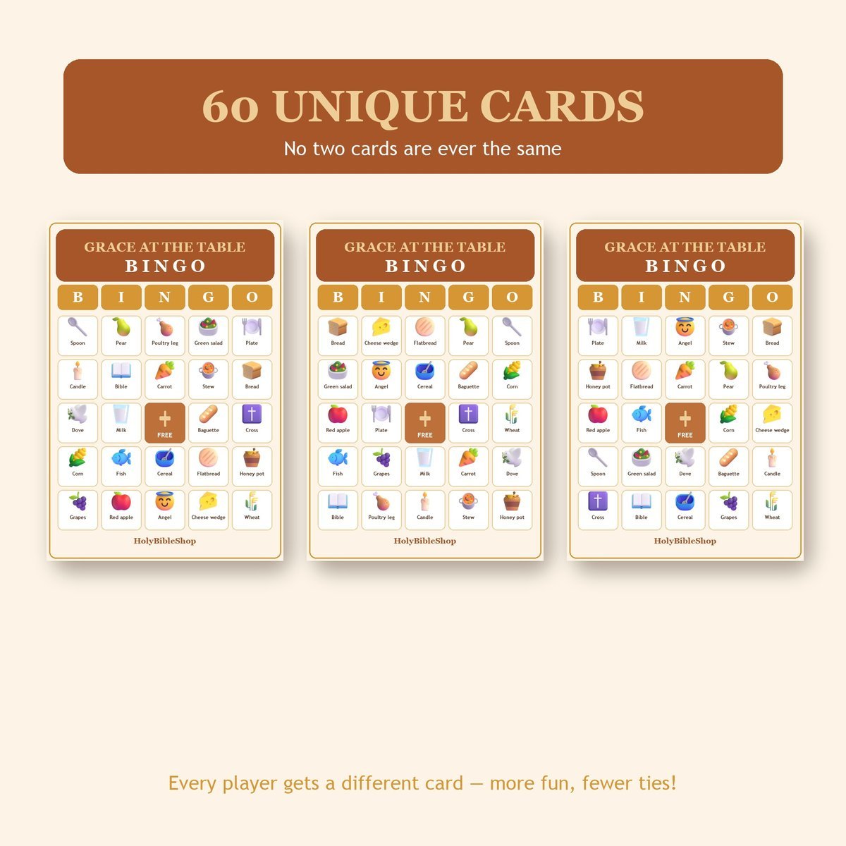 Grace at the Table Bingo, 60 Printable Bingo Cards, Christian Grace at Table Game, Sunday School & Church Activity, Instant Download — image 4