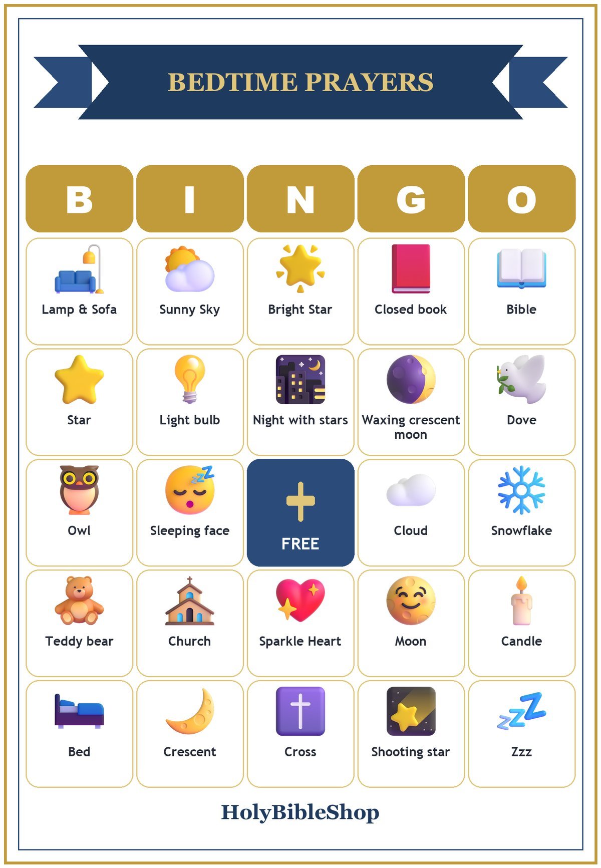 Bedtime Prayers Bingo, 60 Printable Bingo Cards, Christian Bedtime Game, Sunday School & Church Activity, Instant Download