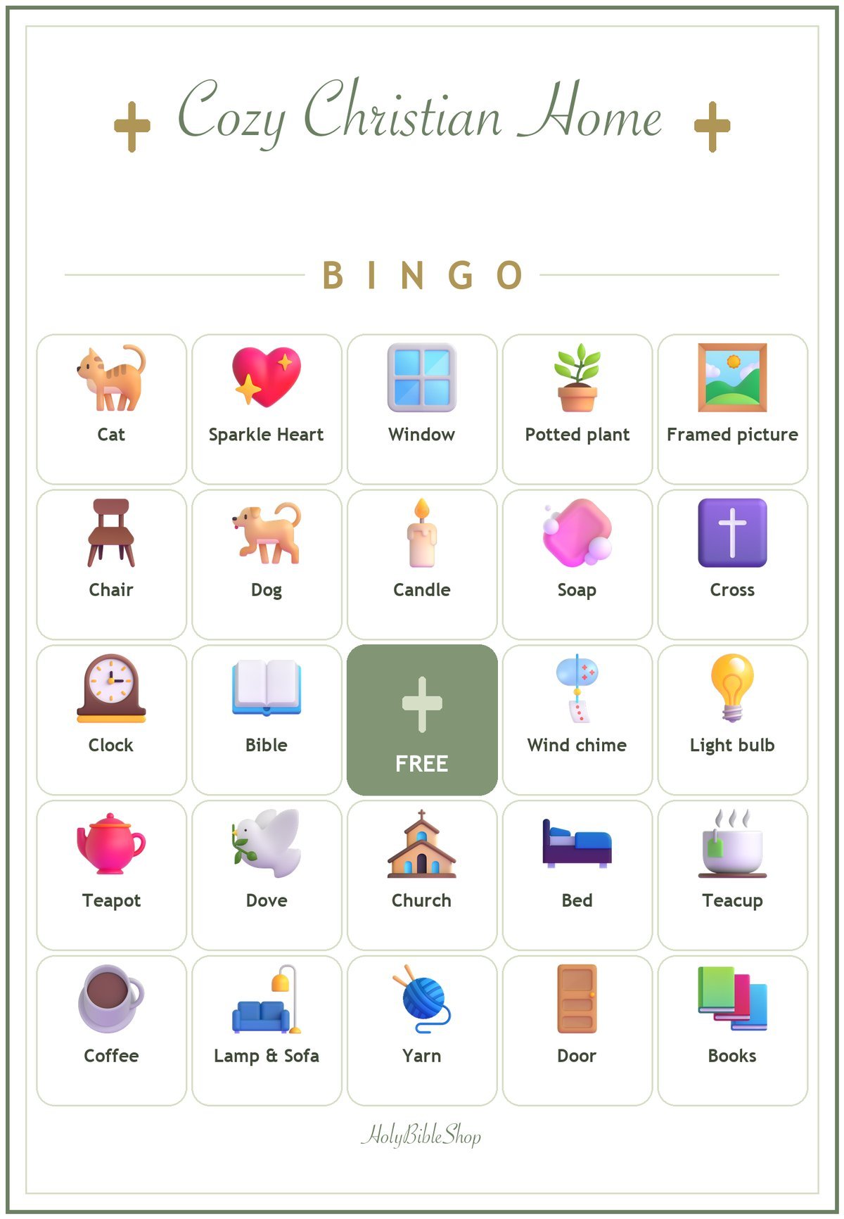Cozy Christian Home Bingo, 60 Printable Bingo Cards, Christian Cozy Home Game, Sunday School & Church Activity, Instant Download