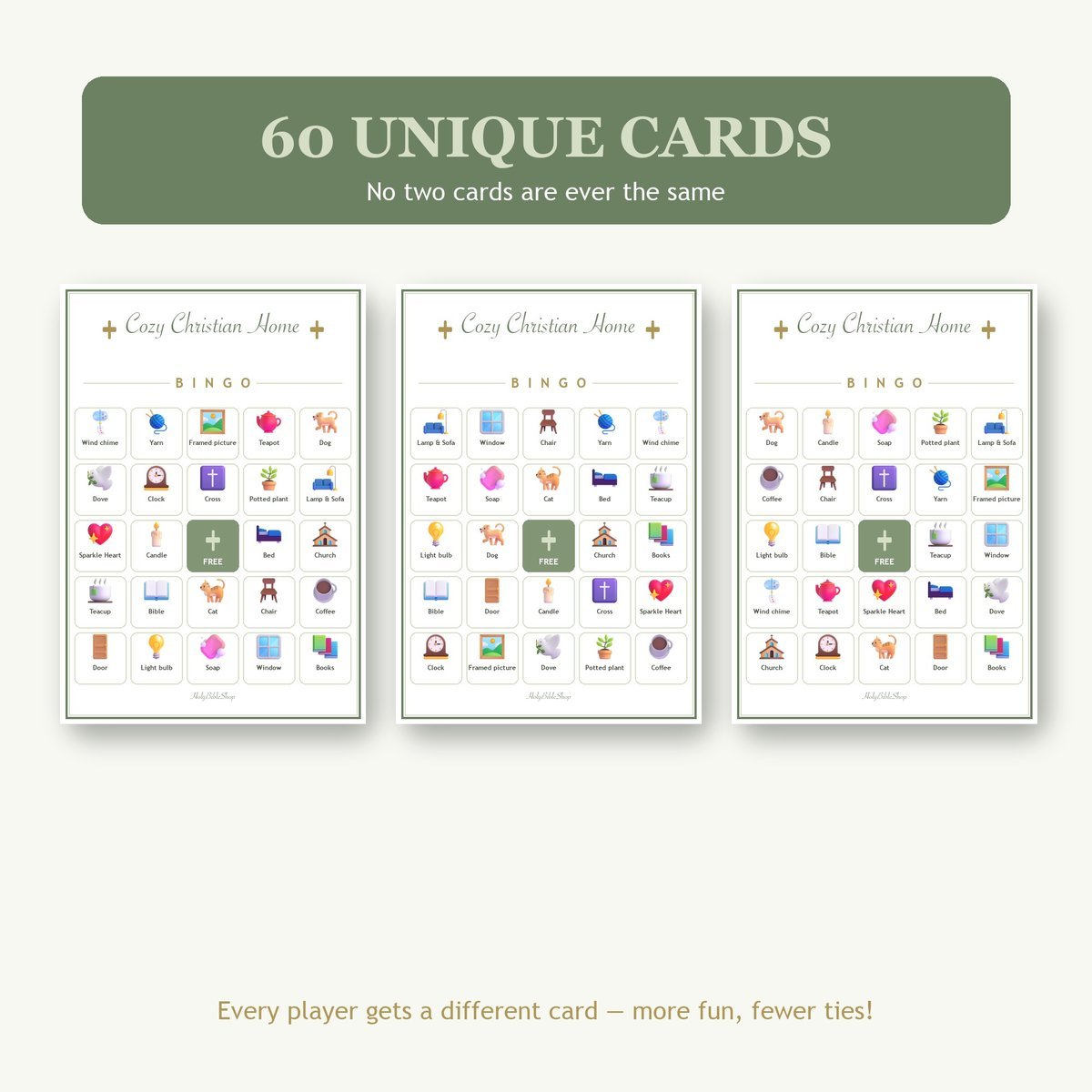 Cozy Christian Home Bingo, 60 Printable Bingo Cards, Christian Cozy Home Game, Sunday School & Church Activity, Instant Download — image 4