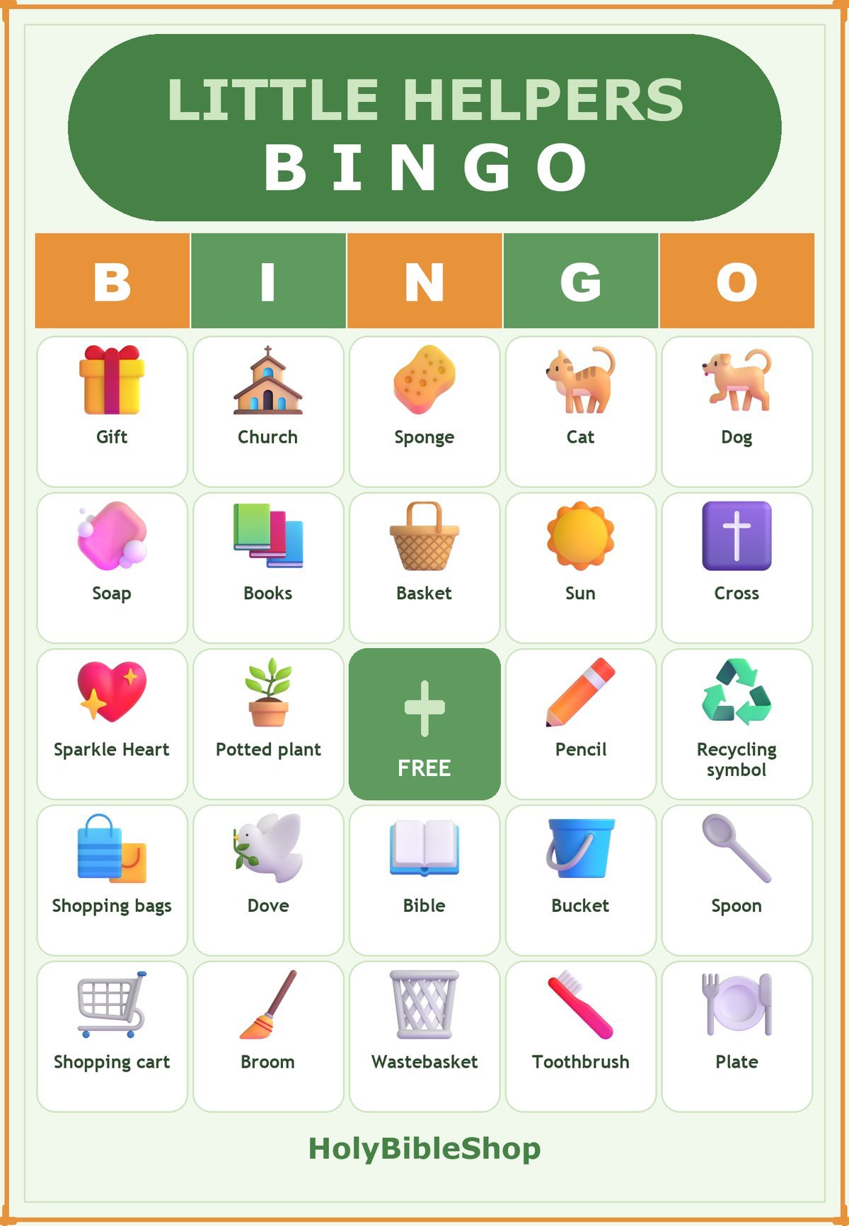 Little Helpers at Home Bingo, 60 Printable Bingo Cards, Christian Helpers at Home Game, Sunday School & Church Activity, Instant Download