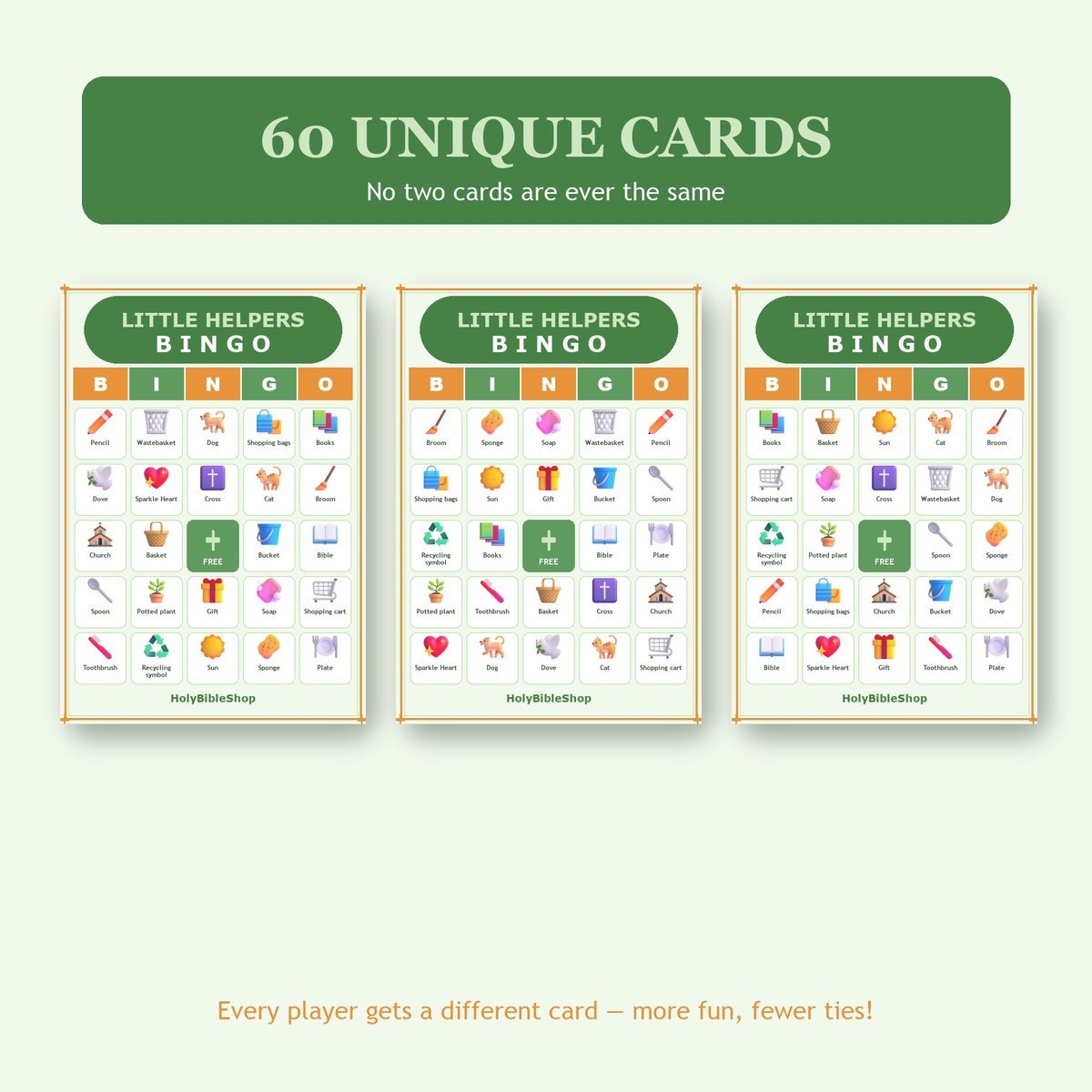 Little Helpers at Home Bingo, 60 Printable Bingo Cards, Christian Helpers at Home Game, Sunday School & Church Activity, Instant Download — image 4