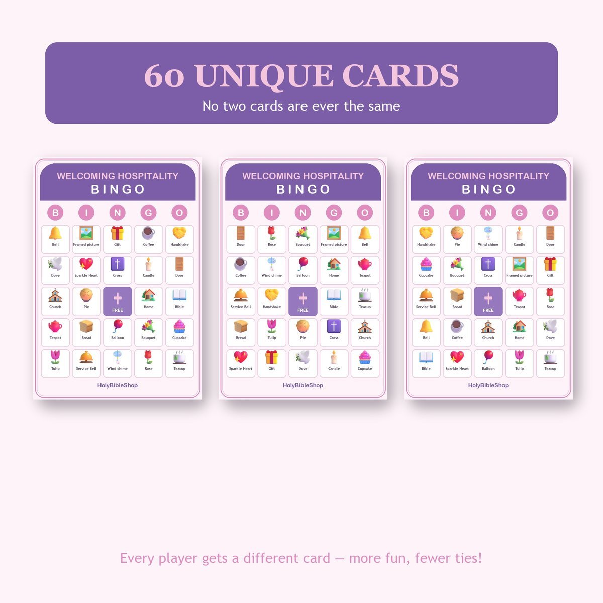 Welcoming Hospitality Bingo, 60 Printable Bingo Cards, Christian Welcoming Hospitality Game, Sunday School & Church Activity — image 4