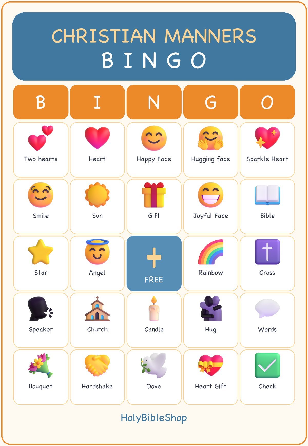 Christian Manners Bingo, 60 Printable Bingo Cards, Christian Manners Game, Sunday School & Church Activity, Instant Download