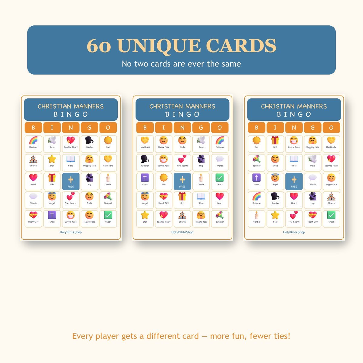 Christian Manners Bingo, 60 Printable Bingo Cards, Christian Manners Game, Sunday School & Church Activity, Instant Download — image 4