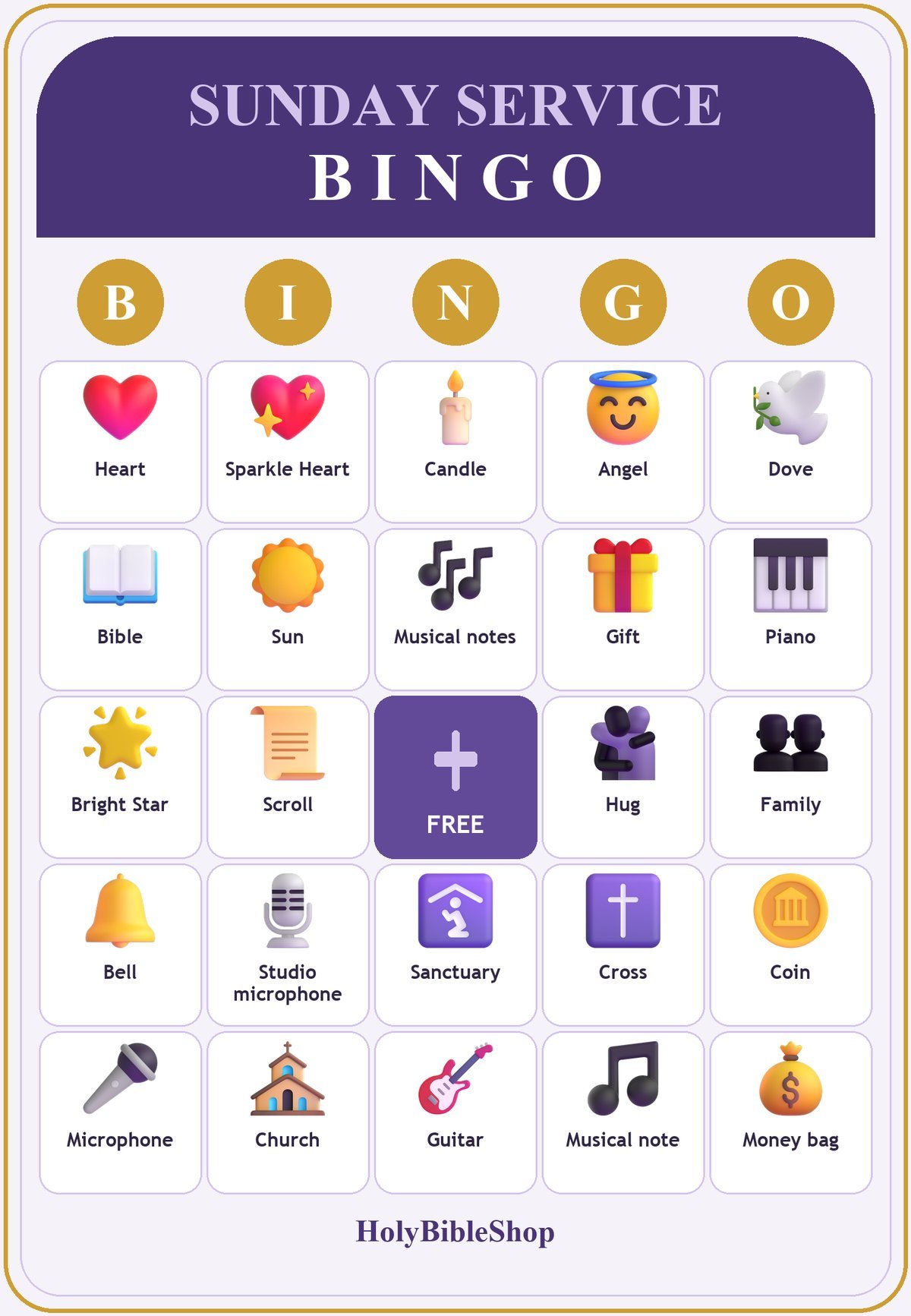 Sunday Service Bingo, 60 Printable Bingo Cards, Christian Sunday Service Game, Sunday School & Church Activity, Instant Download