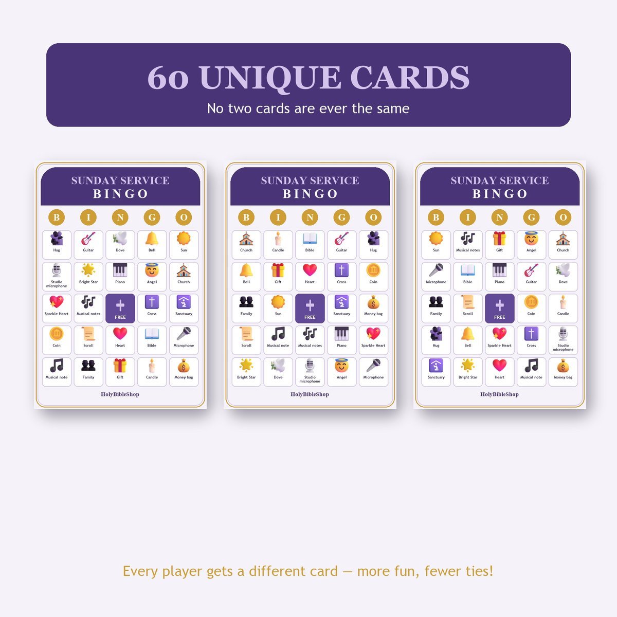 Sunday Service Bingo, 60 Printable Bingo Cards, Christian Sunday Service Game, Sunday School & Church Activity, Instant Download — image 4
